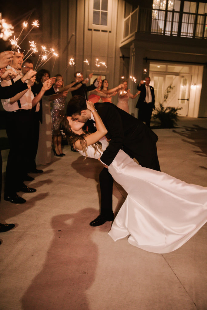 bride and groom sparkler send off at wedding at Providence Vineyard Wedding Venue