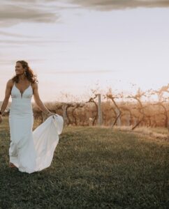 Bride in winter vineyard wedding